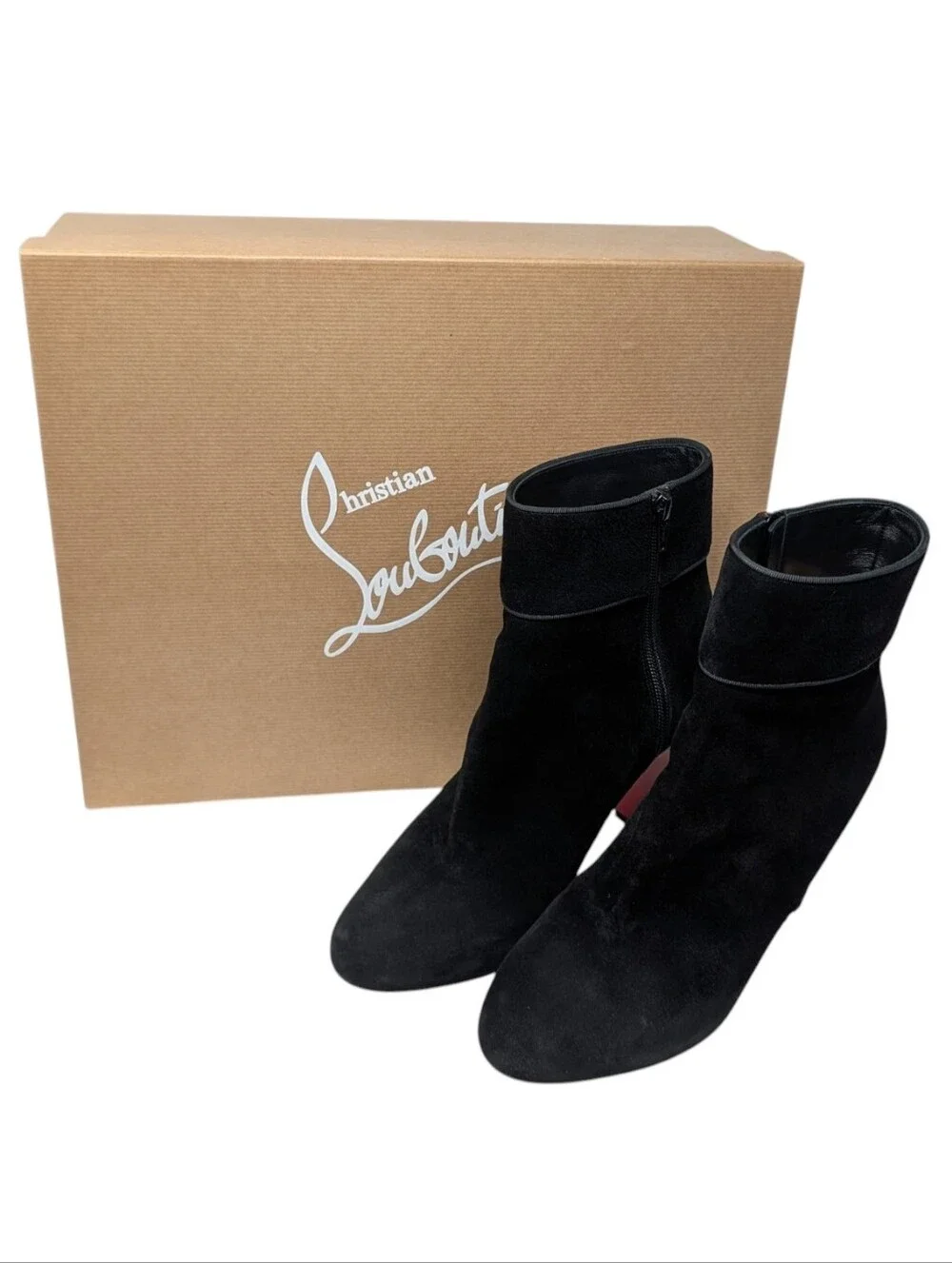 Christian Louboutin Black Velour Suede Moulamax 85 Heeled Boot Size EU 40